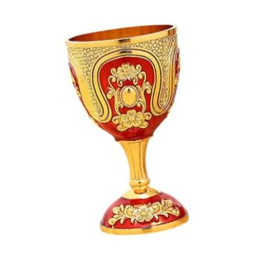 Imagem de Fenteer Taça de vinho vintage medieval em metal, antiga, artesanal, em liga de zinco, reutilizável, com gravação de padrão floral para casamento, decoração de