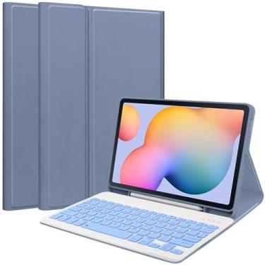 Imagem de Zrengp Capa de couro ultra fina, leve, compatível com teclado, para Samsung Galaxy Tab S6 Lite 10,4 SM-P610 P613 P615 P619 P620 P625 (versão 2020, 2022, 2024) 10,4 polegadas (DJ-roxo)