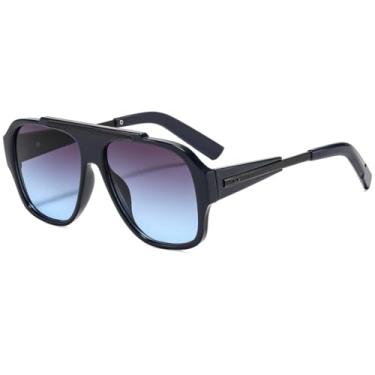 Imagem de Óculos de Sol Femininos Retro Gradientes de Luxo com Rebites, Armação Grossa e Proteção UV400 (Cinza Azul)