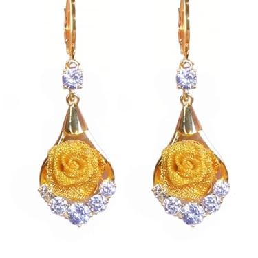 Imagem de Brincos de rosa vermelha dourada para mulheres, brincos de gota de flor rosa, rosa, rosa, rosa, rosa, brincos pendentes florais Danity, acessórios de joias para o dia dos namorados, Large, Acrílico