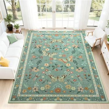 Imagem de FALARK Tapetes de área de 15 x 23 cm para sala de estar, estampa floral de borboleta, tapete lavável à máquina, tapete antiderrapante para quarto, jantar, escritório, sala de jogos, decoração de casa