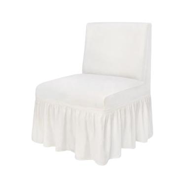 Imagem de NICEEC Capa de cadeira de elastano branco com detalhes sem braços, elástica, supermacia, moderna, sem braços, protetor de cadeira lavável para sala de estar, quarto, estudo, sala de jantar