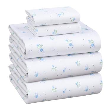 Imagem de RUVANTI Jogo de cama king size dividido 100% algodão - Tecido de cetim macio sedoso para uma sensação de hotel de luxo, bolso profundo de 40,64 cm, refrescante, respirável e durável, 5 peças, floral