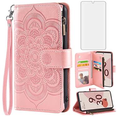 Imagem de Asuwish Capa carteira compatível com Google Pixel 6 e protetor de tela de vidro temperado flor couro flip porta-cartão de crédito suporte acessórios celular capa para celular Pixel6 Pixle Seis