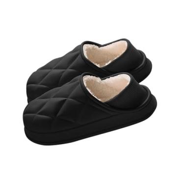 Imagem de Pantufa unissex para casal, bico fechado, meia pantufa, forro de lã, casual, roupa de exterior, rasteira, quente, para uso interno e externo, Preto, 40