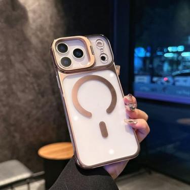 Imagem de Capa magnética sem moldura com revestimento eletrolítico para iPhone 17 Air 16 15 14 Pro Max com suporte para lente e proteção transparente (para iPhone 16/Rosa)