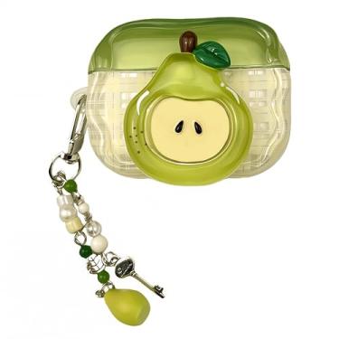 Imagem de SGVAHY Capa de silicone macio para AirPods 4 com chaveiro, estampa de pera verde 3D, capa protetora antiqueda à prova de choque para AirPods 4ª geração