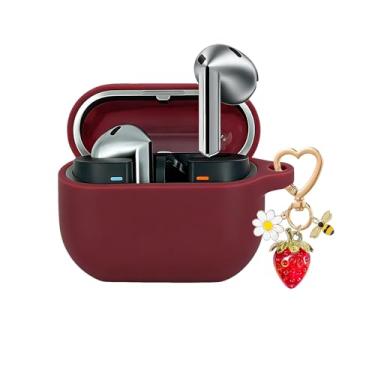 Imagem de QIMZBAAT Capa para Samsung Galaxy Buds 3 e Galaxy Buds 3 Pro e Bud 3 FE, chaveiro fofo com pingente de abelha de morango, capa protetora de silicone macio para Samsung Galaxy Buds3 Series Capa de