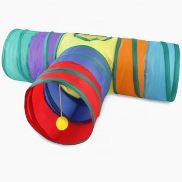 Imagem de Túnel Colorido Gato Interativo Cachorro Labirinto Dobrável Pet Playground Toca Brinquedos Gatos(Modelo T)