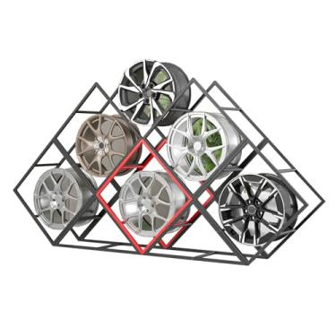 Imagem de Prateleira empilhável para exibição de pneu - Organizador de garagem com 5 quadros para rodas de carro, suporte de armazenamento de vários pneus com bases resistentes, suporte eficiente para cubo de