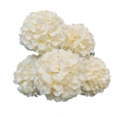 Imagem de Buquê Artificial de Cravo Crisântemo e Hortênsia com 5 Flores para Decoração Casamentos e Arranjos(3,Creme)