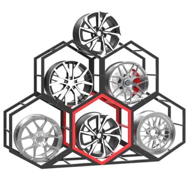 Imagem de Suporte de pneu de armazenamento de pneus de aro hexagonal, suporte de exibição de pneu de parede para garagem, armazém, concessionárias de carros, base de ferro triangular prateleira de equipamento