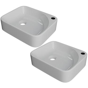 Imagem de Kit 02 Cubas De Apoio Retangular Lavabo Cross C01 Ro36w Branco - Lyam