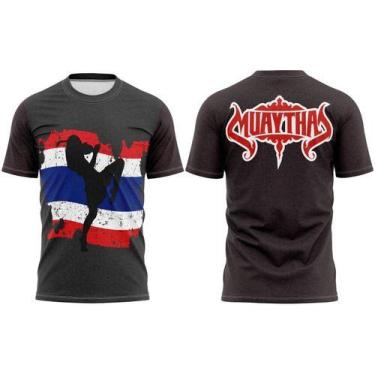 Imagem de Camiseta Muay Thai Joelho Afiado Camisa Preta Masculino Academia Trein