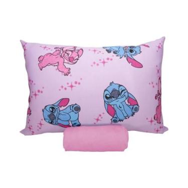 Imagem de Jogo Cama Stitch Angel 100% Algodão Com Elástico 2 Pçs Rosa - Portalla