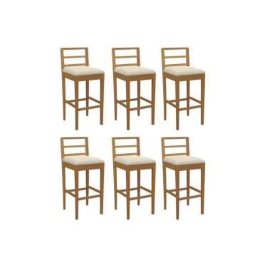 Imagem de Banqueta Cozinha Sofia 1bmm006ca Premium Madeira Maciça Kit 6 Un Carvalho/linho Bege Argila - Kappesberg