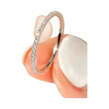 Imagem de Anel Feminino Empilhável Liso De Prata Esterlina 925 Com Zircônia Comp