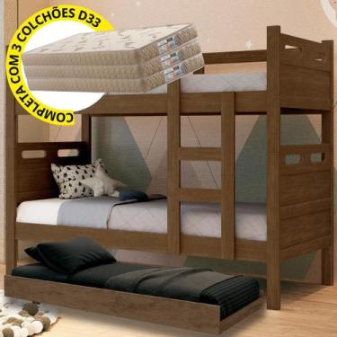 Imagem de Treliche Beliche com Cama Auxiliar e 03 Colchões D33 Gold Triliche - B
