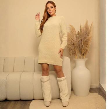 Imagem de Vestido de Tricot Feminino Elegante Tendencia Luxo Moda Manga Longa TR