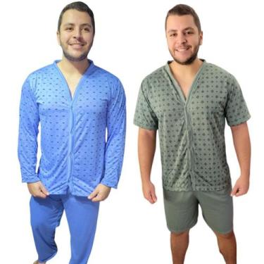 Imagem de Kit Com 2 Pijamas Botões Abertos pós Cirurgico Masculino - PIJAMAS VIÇ