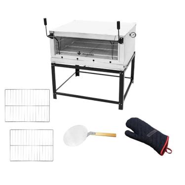 Imagem de Forno Gás Industrial Pedra Roma Inox 90 Firi90 + 2 Grades Extra + Luva Térmica + pá Piz...