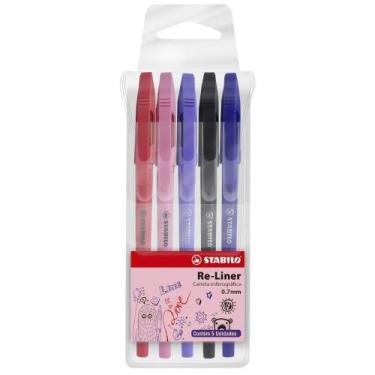 Imagem de Caneta Esferográfica 0.7mm Re-Liner Blister c/ 5 Cores Stabilo