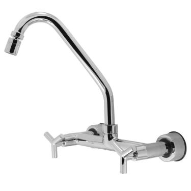 Imagem de Misturador para Cozinha 3368 Parede Bicomando Bica Móvel Latão Acabamento Cromado Prata Shop Hidráulica