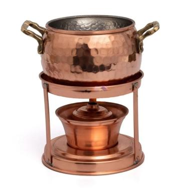 Imagem de Rechaud Fogareiro para Fondue de Queijo e Chocolate 1,4L em Cobre Design Redondo Ibacemil