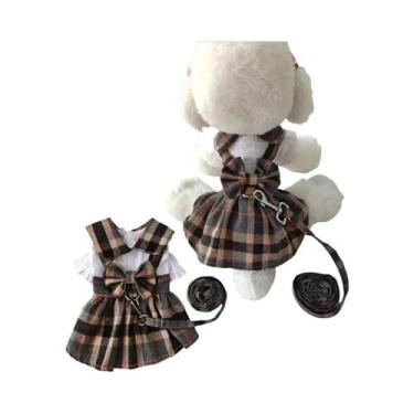 Imagem de Vestido Xadrez Fofo Para Cães Com Laço Nas Costas E Coleira Ajustável 