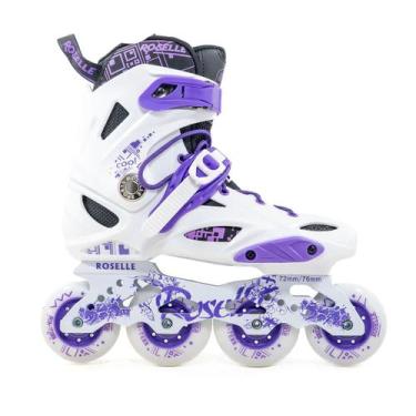 Imagem de Patins Roselle Branco Lilás Rockeado Abec-9 Suporta até 120kg, 35