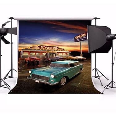 Imagem de Yeele 3 x 3 m retrô nostalgia 50 anos 60 anos pano de fundo vintage restaurante jantar motocicleta carro festa banner fotografia fundo menina menino adulto retrato cabine fotográfica tiro photocall