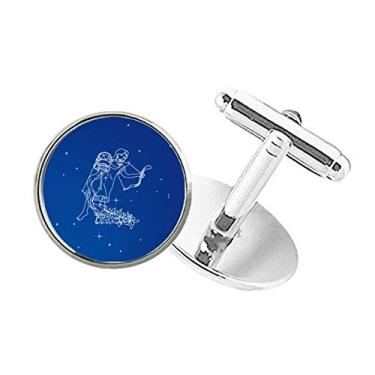 Imagem de DIYthinker Abotoaduras de botão redondo com padrão de constelação de aquário do universo estelar