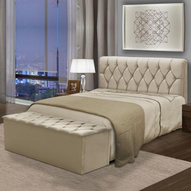 Imagem de Cabeceira com Calçadeira Baú Istambul para Cama Box Casal de 140 cm Bege