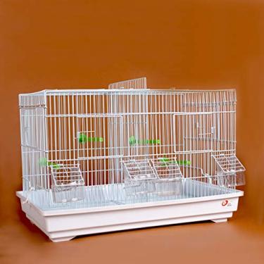 Imagem de KIZQYN Gaiola de pássaros de reprodução avançada para parquinho canário de tentilhão - Gaiola de pássaro grande de metal para viagem com divisória (gaiola de voo branca (cor: A)
