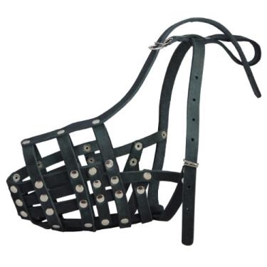 Imagem de Focinheira de cesta de malha de couro genuíno seguro - Doberman macho, (circunferência 35,5 cm, comprimento do focinho 9 cm)