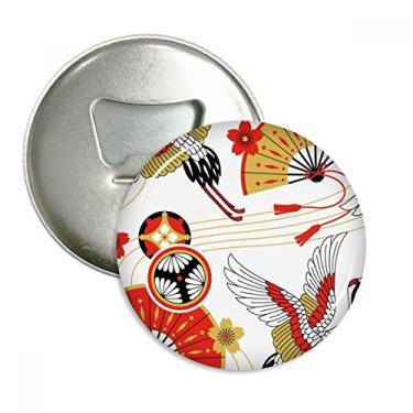 Imagem de Ventilador dobrável de guindaste Sakura padrão abridor de garrafas ímã de geladeira emblema multifuncional