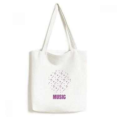 Imagem de Bolsa de lona roxa com pequenas estrelas notas musicais bolsa de compras casual bolsa de compras