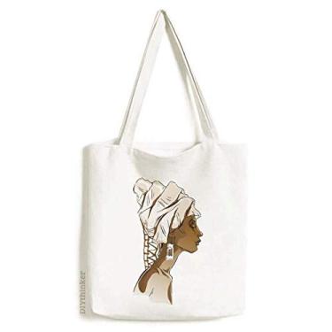 Imagem de Bolsa de lona feminina africana negra com arte para cabeça aborígene bolsa de compras casual