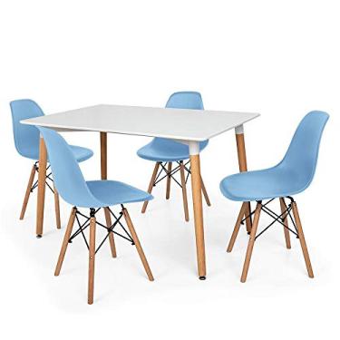 Imagem de Kit Mesa Jantar Eiffel 120x80cm Branca + 04 Cadeiras Charles Eames - Azul-claro