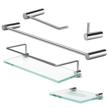 Imagem de Kit Acessórios para Banheiro Orion Prata Alto Brilho Proteção Grego Metal