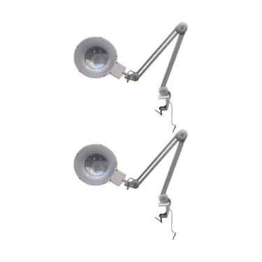 Imagem de Kit 2 Lupa Mesa Bancada Profissional Led Lente Cristal Ótico Bivolt Aumento 8x Fixador Morsa Lp-700 Instrutherm