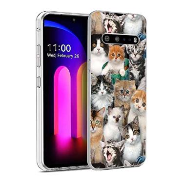 Imagem de XIASAIJBUDA Capa compatível com LG V60 ThinQ, capa transparente fofa de gato engraçado para meninas e mulheres, capa fofa de TPU macio