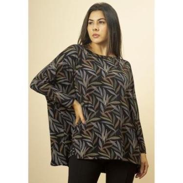 Imagem de Blusa Ampla  Morcego Manga Longa Folhagem - Único-Feminino
