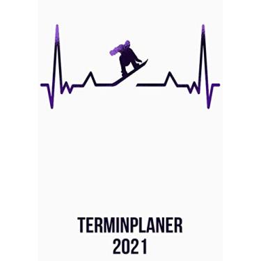 Imagem de Terminplaner 2021: DIN A4 Kalender von 01/2021-12/2021 1 Tag = 1 Seite mit großem Tageskalender und großartiger Übersicht. Monatsübersicht, ... / Snowboard Fans heartbeat herzschlag