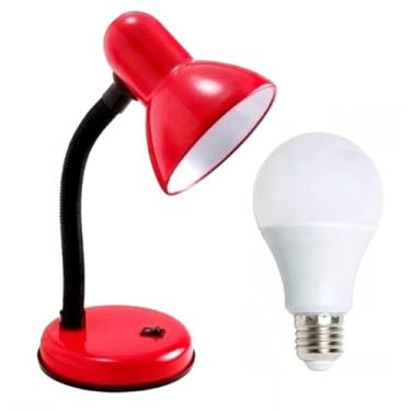 Imagem de Luminária Mesa Abajur 35cm Articulada Flexível + Lâmpada LED PT-06 PAI Cor: Vermelho