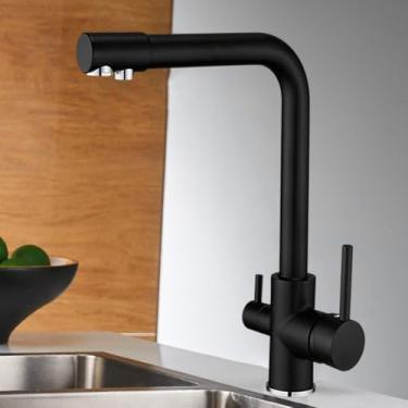 Imagem de Torneiras de lavatório Torneiras de cozinha com filtro Torneira misturadora montada no deck Rotação 360 com purificação de água Características Torneira misturadora, preta, nova