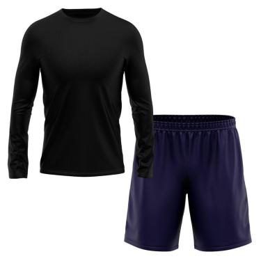 Imagem de Kit Short + Camiseta Masculina Manga Longa Segunda Pele Esporte Treino-Masculino