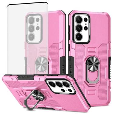 Imagem de Ueokeird Capa para Galaxy S22 Ultra, capa para Samsung S22 Ultra 5G SM-S908U com protetor de tela de vidro temperado, anel de metal resistente, suporte magnético para celular para Samsung Galaxy S22