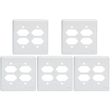Imagem de Kit C/5 - Placa Perlex Branca 4X4 (4 Tomadas) 23Pl22T 23P..., Branco