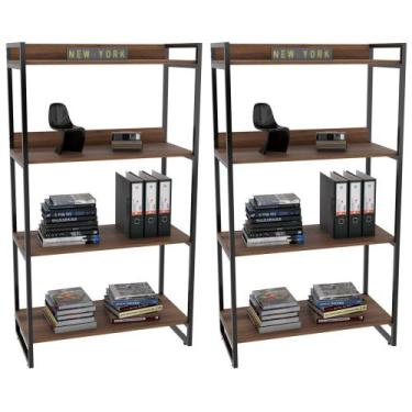 Imagem de Kit 2 Estantes Livreiro Prisma Estilo Industrial 80cm 4 Prateleiras No